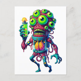 Alien Monster Creatie met Elektrisch Testbuis Inbjudan Vykort