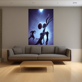 Alien monster spelar basketboll | AI Art Poster