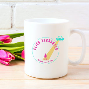Alien möter Klubb Funny Rosa & Teal Graphic Kaffemugg