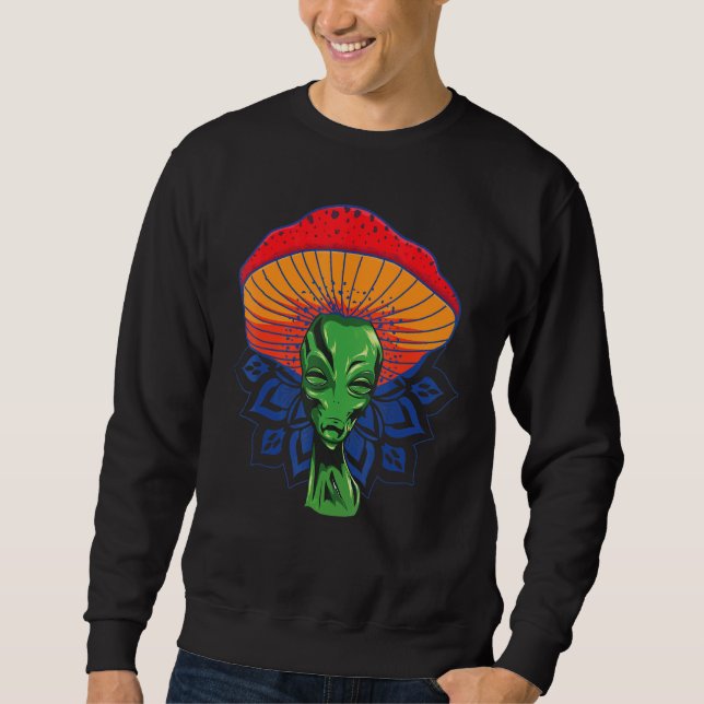 Alien Mushroom Head for Hat with Mandala Lång Ärmad Tröja (Framsida)