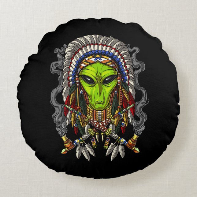 Alien Native American Chief Rund Kudde (Framsidan)