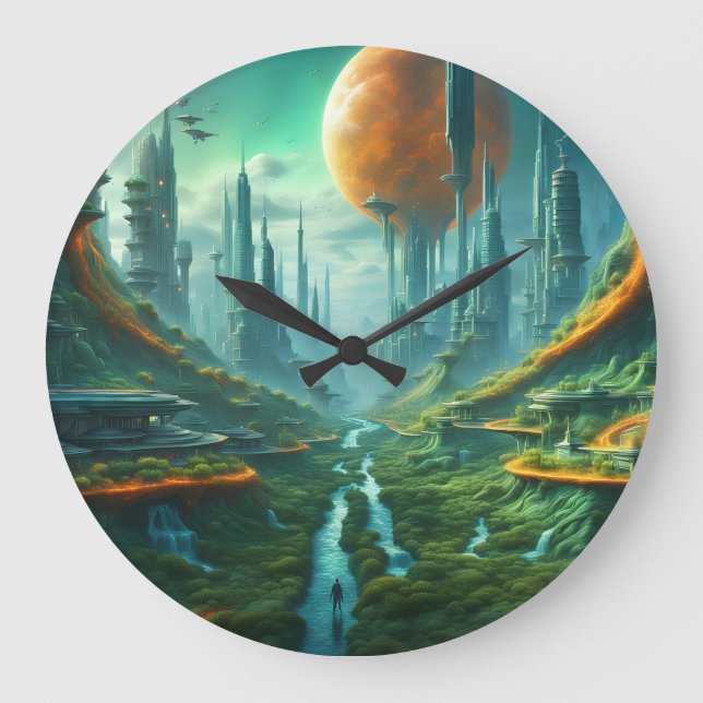 Alien Nature & Futuristiska City Surreal Sci-Fi Ar Stor Klocka (Framsida)