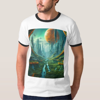 Alien Nature & Futuristiska City Surreal Sci-Fi Ar T Shirt