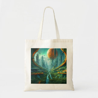 Alien Nature & Futuristiska City Surreal Sci-Fi Ar Tygkasse