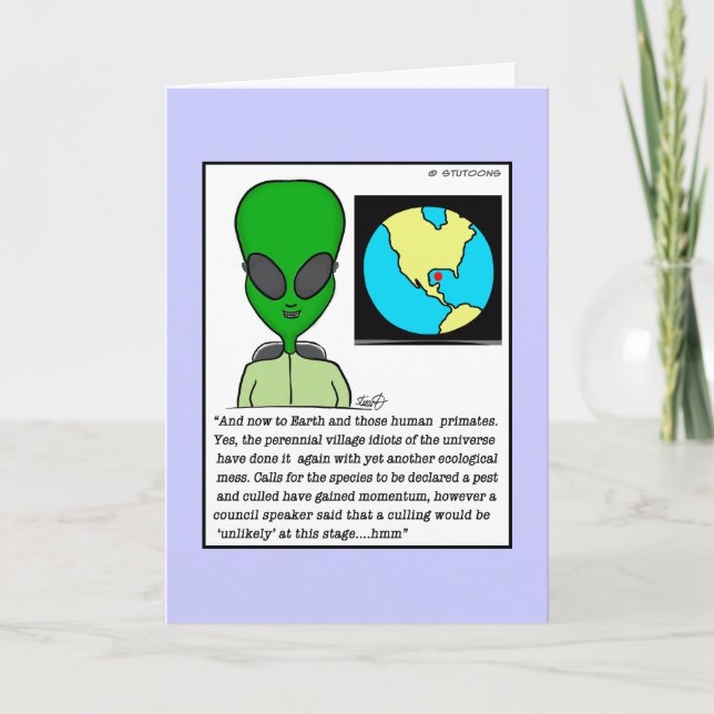 Alien News Reader Birthday Card Kort (Framsida)