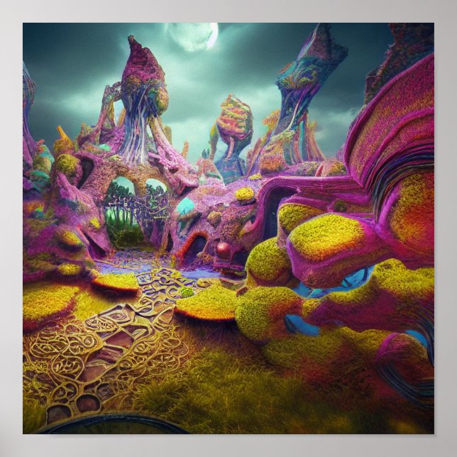 Alien Night Garden Psychedelic Lucid Dream Poster (Framsidan)