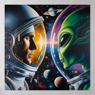 Alien och Astronaut i rymden Poster