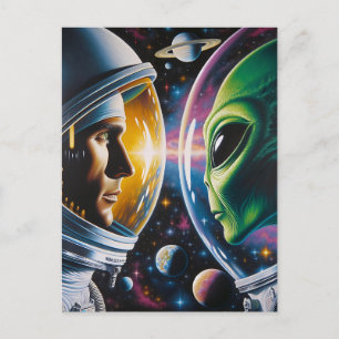 Alien och Astronaut i rymden Vykort