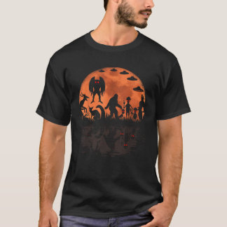 Alien och Bigfoot Måne Mothman Cryptozoology Funny T Shirt