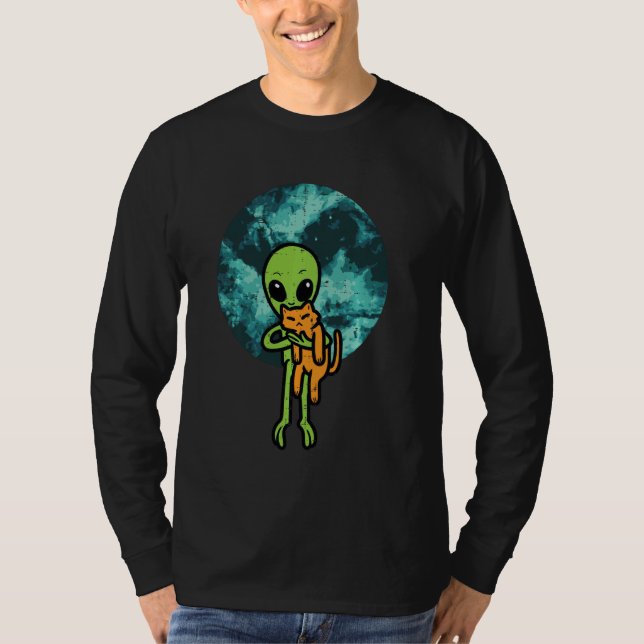 Alien och Cat Funny UFO Space Kattdjur Pet Owner M T Shirt (Framsida)