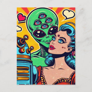 Alien och en kvinna i Kärlek Vykort