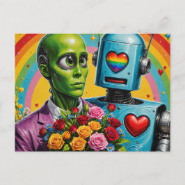 Alien och Robot Couple Vykort