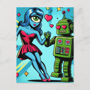 Alien och Robot i Kärlek Vykort