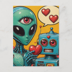 Alien och Robot i Kärlek Vykort
