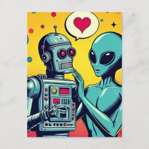 Alien och Robot i Kärlek Vykort
