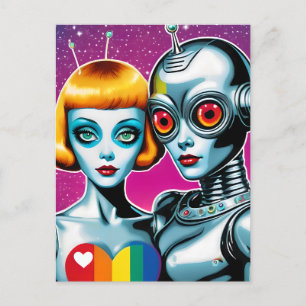 Alien och Robot i Pridet Kärlek Vykort