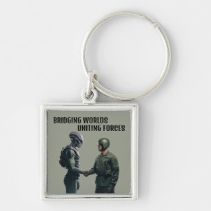 Alien och Soldier Fyrkantig Silverfärgad Nyckelring