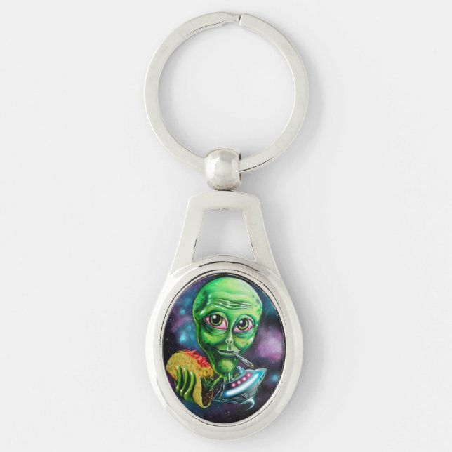 Alien Ovalt Silverfärgad Nyckelring (Framsidan)