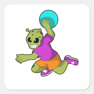 Alien på Handball-spelare med handboll Fyrkantigt Klistermärke