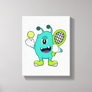Alien på Tennis med Tennis racket Canvastryck