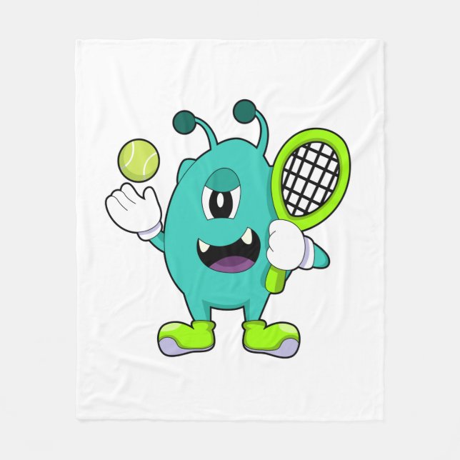 Alien på Tennis med Tennis racket Fleecefilt (Framsidan)