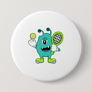 Alien på Tennis med Tennis racket Knapp