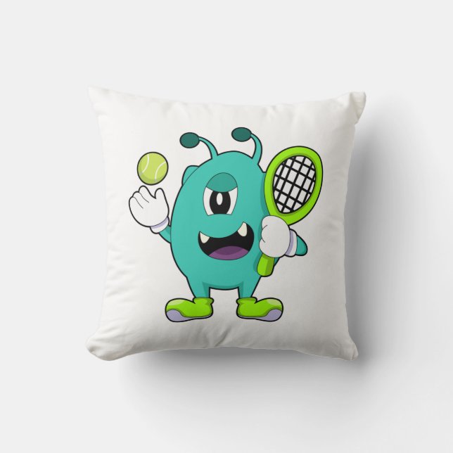 Alien på Tennis med Tennis racket Kudde (Framsida)