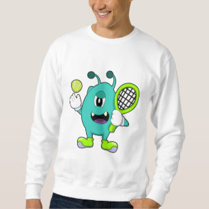 Alien på Tennis med Tennis racket Lång Ärmad Tröja
