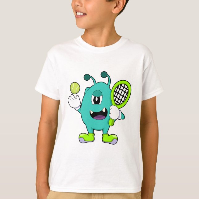 Alien på Tennis med Tennis racket T Shirt (Framsida)