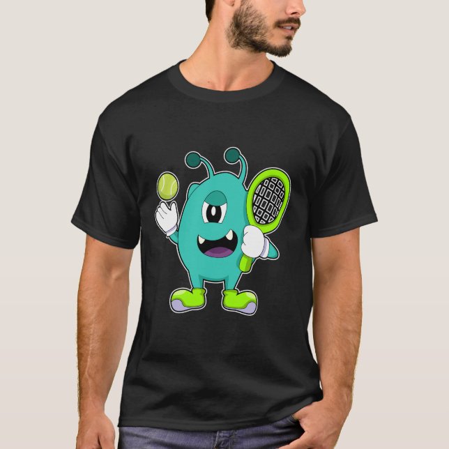Alien på Tennis med Tennis racket T Shirt (Framsida)