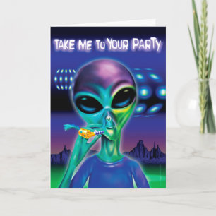 Alien Party hälsning-kort - anpassat meddelande