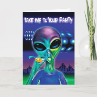 Alien Party hälsning-kort - anpassat meddelande