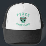Alien - Peace Earthling Keps<br><div class="desc">Imagine the Hippies had a visit from outer space. Peach and Love everywhere in the galaxy.
Pastel green design for peaceful and open-minded people.</div>