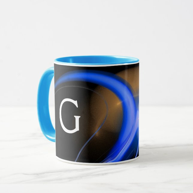 ALIEN PEARL Blue Orange Black Fractales Mugg (Framsida vänster)