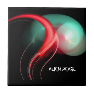 ALIEN PEARL Red Grönt Black Fractales Kakelplatta