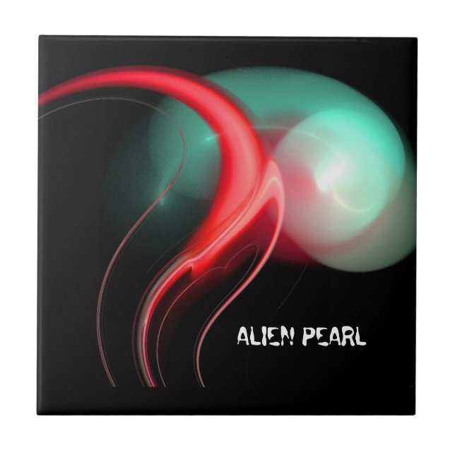 ALIEN PEARL Red Grönt Black Fractales Kakelplatta (Framsidan)