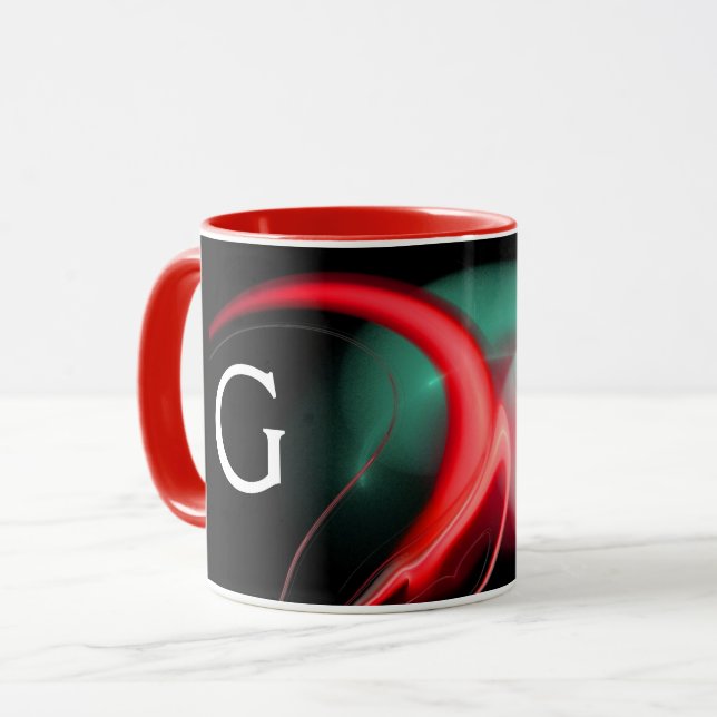 ALIEN PEARL Red Grönt Black Fractales Mugg (Framsida vänster)