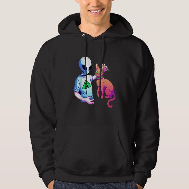 Alien Petting A Cat Alien Ufo  Cat Kids Men Women Hoodie (Framsida)