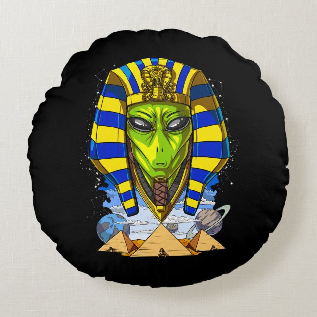 Alien Pharaoh Egypten Tutankhamun Ancient Annunaki Rund Kudde (Framsidan)
