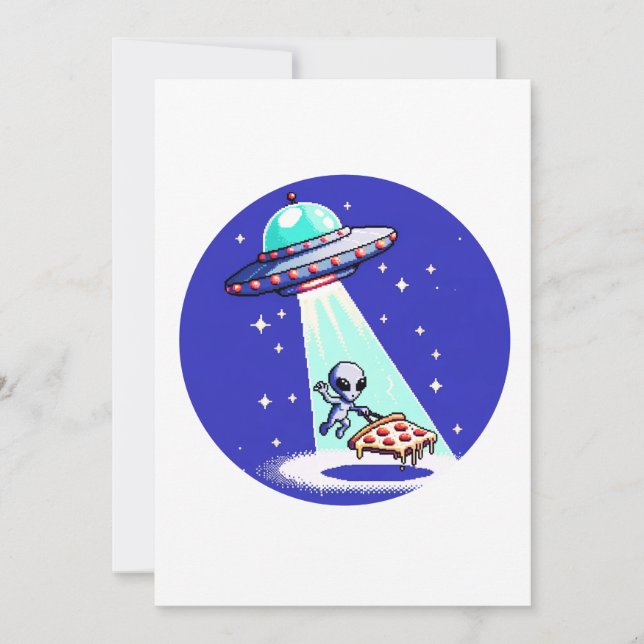 Alien Pizza Abduction - Funny Pixel Art UFO Design Julkort (Framsida)