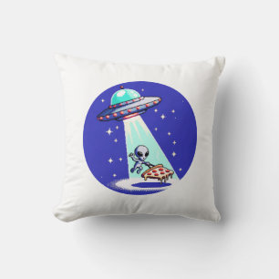 Alien Pizza Abduction - Funny Pixel Art UFO Design Kudde
