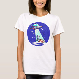 Alien Pizza Abduction - Funny Pixel Art UFO Design T Shirt