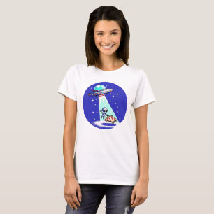 Alien Pizza Abduction - Funny Pixel Art UFO Design T Shirt