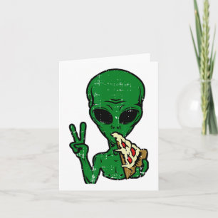 Alien Pizza Eating Peace Roligt Space Area-51 Hall Kort