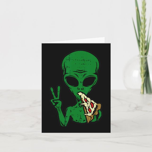 Alien Pizza Eating Peace Roligt Space Area-51 Hall Kort (Framsida)