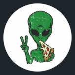 Alien Pizza Eating Peace Roligt Space Area-51 Hall Runt Klistermärke<br><div class="desc">Alien Pizza Eating Peace Roligt Space Area-51 Halloween Gift</div>