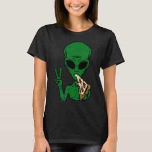 Alien Pizza Eating Peace Roligt Space Area-51 Hall T Shirt