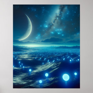 Alien Planet och Alien LIfeforms in Blue Poster