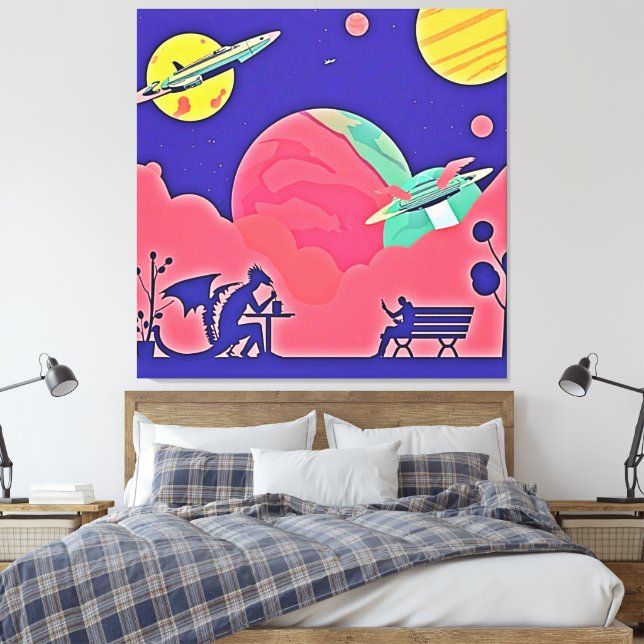 Alien Planet Retro Sci-Fi Canvastryck (Insitu (sovrum))