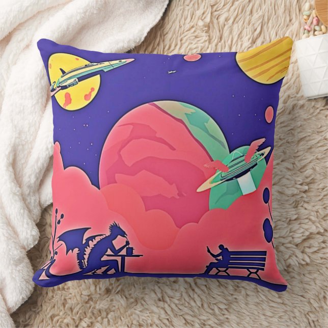 Alien Planet Retro Sci-Fi Kudde (Filt)